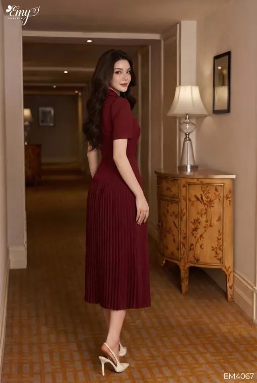 EM4067 - Đầm Chất Cotton Chéo Đỏ Hồng 2 Dây