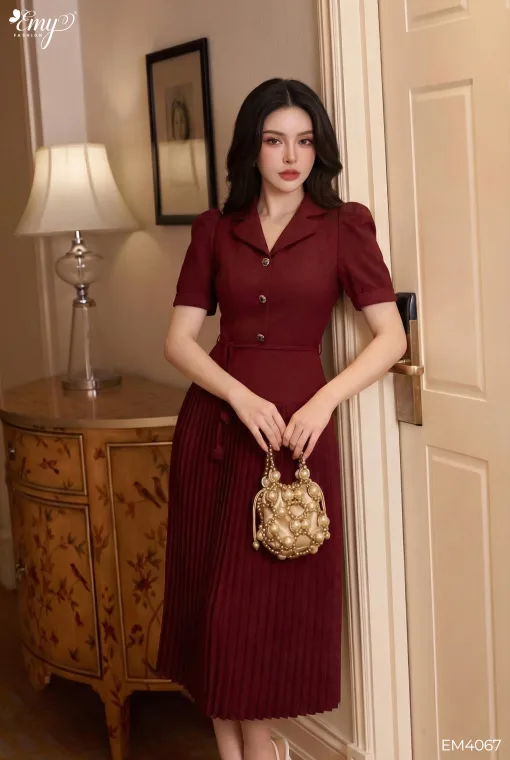 EM4067 - Đầm Chất Cotton Chéo Đỏ Hồng 2 Dây