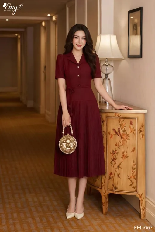 EM4067 - Đầm Chất Cotton Chéo Đỏ Hồng 2 Dây