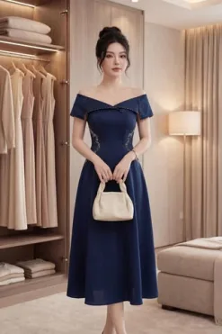 EM4069 Đầm Dạ Hội Tafta Phi Xanh Đen