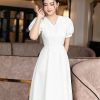 EM7061 Đầm Xoè Trắng Bố Linen