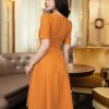 EM7095 Đầm Xoè Vàng Cổ Cách Điệu