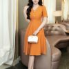 EM7095 Đầm Xoè Vàng Cổ Cách Điệu