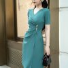 EM7132 Đầm Xoè Xanh Xêp PLy Eo