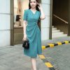 EM7132 Đầm Xoè Xanh Xêp PLy Eo