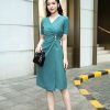 EM7132 Đầm Xoè Xanh Xêp PLy Eo