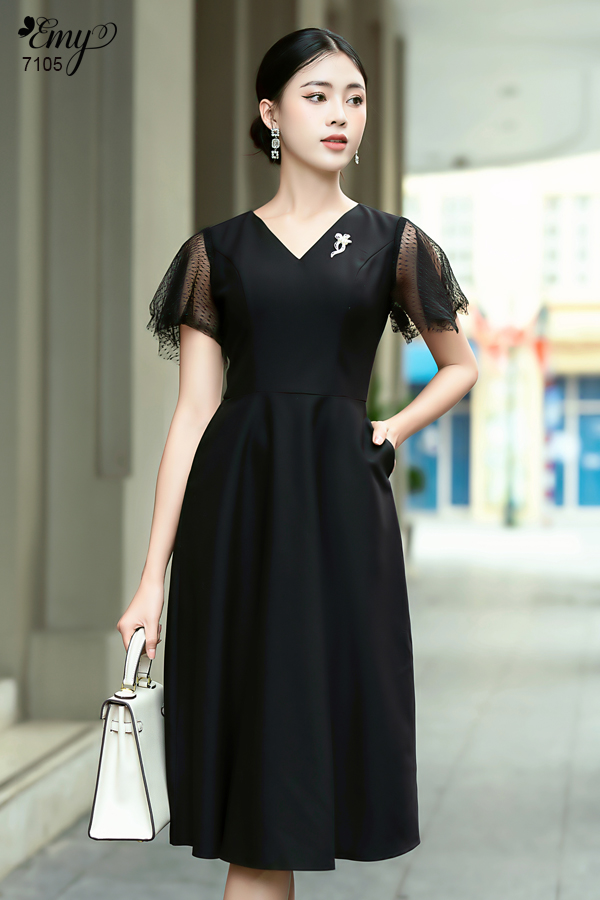 Đầm đen body nữ cát hàn tay phối lưới - Quần Áo Xưởng May ANN