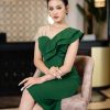 EM7130 Đầm Body Xanh Vai Phối