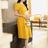 EM7165 Đầm Xoè Vàng Cổ Tròn