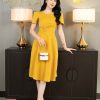 EM7165 Đầm Xoè Vàng Cổ Tròn
