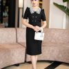 EM7142 Đầm Body Đen Cổ Phối