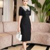 EM7142 Đầm Body Đen Cổ Phối