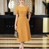 EM7152 Đầm Xoè Vàng Vai Xẻ
