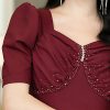 EM7161 Đầm Xoè Đỏ Nhún Cúp Ngực