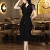 EM7178 Đầm Suống A Đen Phối Ren