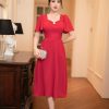 EM7181 Đầm Xoè Đỏ Cổ Lục Giác