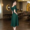 EM7216 Đầm Xoè Xanh Cổ Cách Điệu