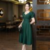 EM7216 Đầm Xoè Xanh Cổ Cách Điệu