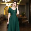 EM7216 Đầm Xoè Xanh Cổ Cách Điệu