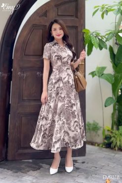 EM9318- Đầm xòe sơ mi