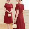 EM7422 Đầm Suông Linen Đỏ Đính Hạt Cổ