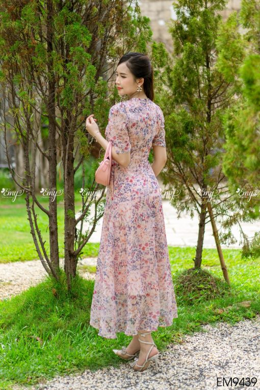 EM9439 - Đầm xoè voan tơ hoa nhí