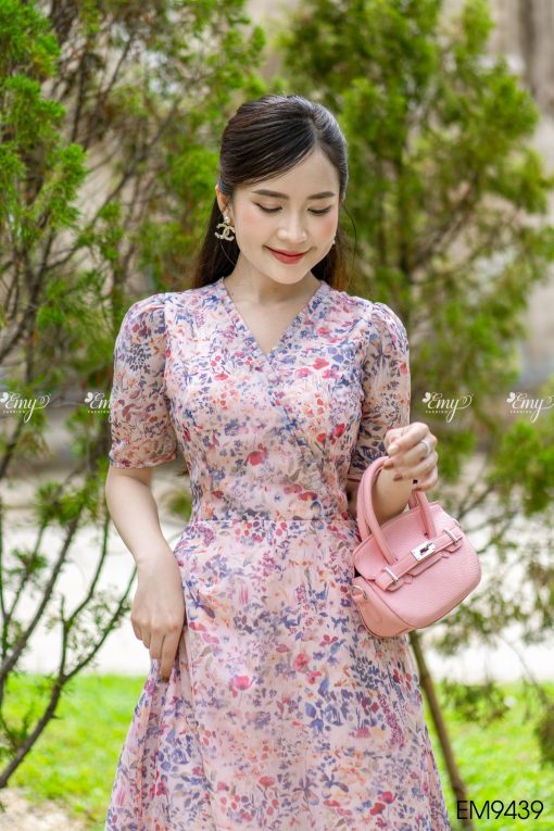 EM9439 - Đầm xoè voan tơ hoa nhí