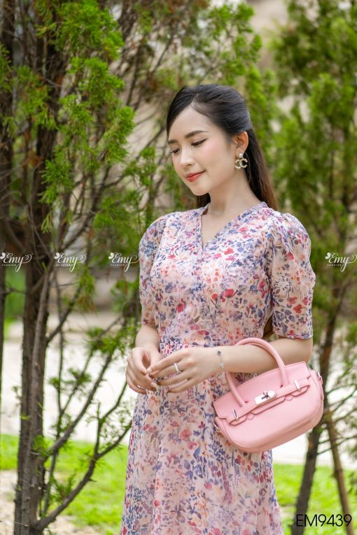 EM9439 - Đầm xoè voan tơ hoa nhí