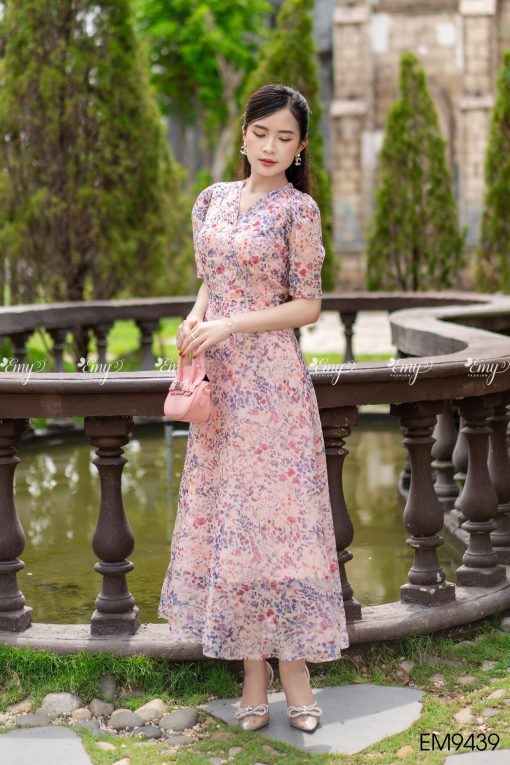 EM9439 - Đầm xoè voan tơ hoa nhí