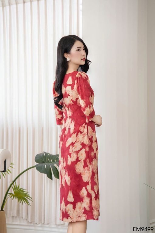 EM9499 - Đầm suông vải mango đỏ