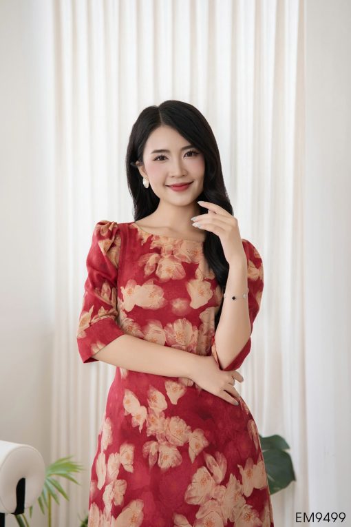 EM9499 - Đầm suông vải mango đỏ