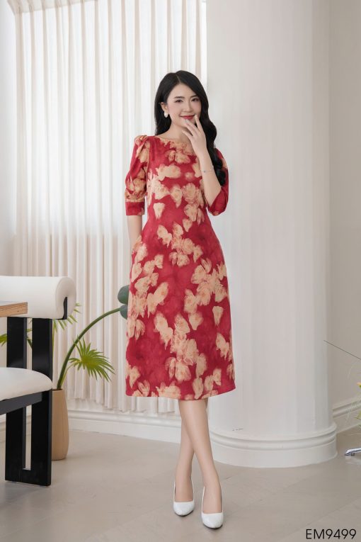 EM9499 - Đầm suông vải mango đỏ