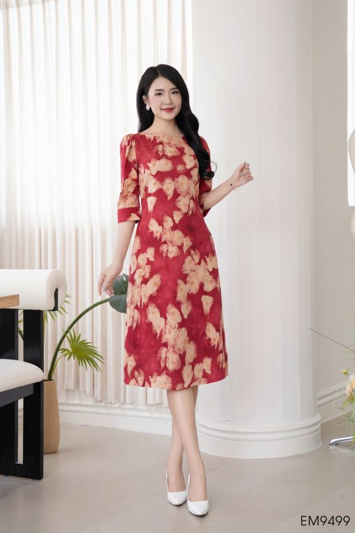 EM9499 - Đầm suông vải mango đỏ