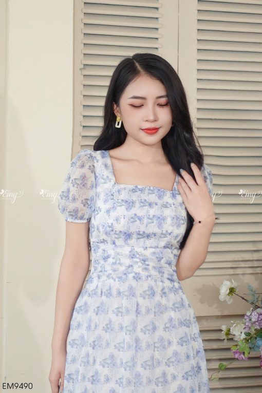 EM9490 - Đầm xòe hoa xanh