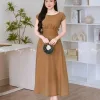 EM2092 Đầm Xoè Nâu Organza