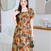 EM9577 Đầm Xoè A Gấm Hoa