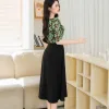 EM9542 - Đầm Xoè Phối Hoa Xanh+ Đen