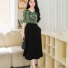 EM9542 - Đầm Xoè Phối Hoa Xanh+ Đen