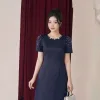 EM9602 Đầm Phi Cao Cấp Suông Màu Xanh Đen