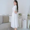 EM7669 Đầm Xoè Trắng Linen