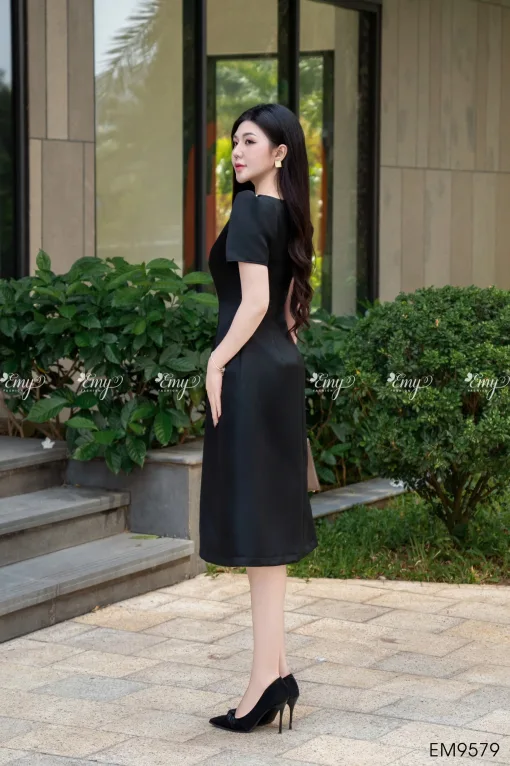 EM2106 Đầm Xoè Đen 2 Dây+ Áo Khoác