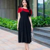 EM2095 Đầm Xoè Đen Cổ Phối Choàng Đỏ