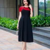 EM2095 Đầm Xoè Đen Cổ Phối Choàng Đỏ