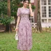 EM2143 Đầm Xoè Dạo Phố Vải Voan Hoa Hồng