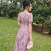 EM2143 Đầm Xoè Dạo Phố Vải Voan Hoa Hồng