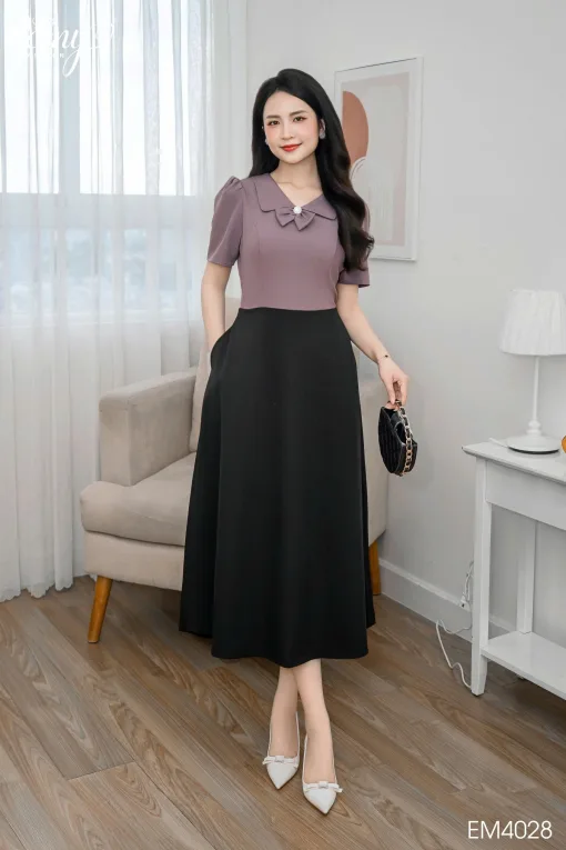 EM4028 Đầm Body Phối Tím+Đen