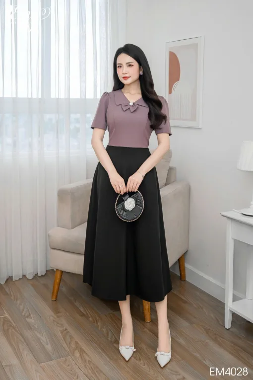 EM4028 Đầm Body Phối Tím+Đen