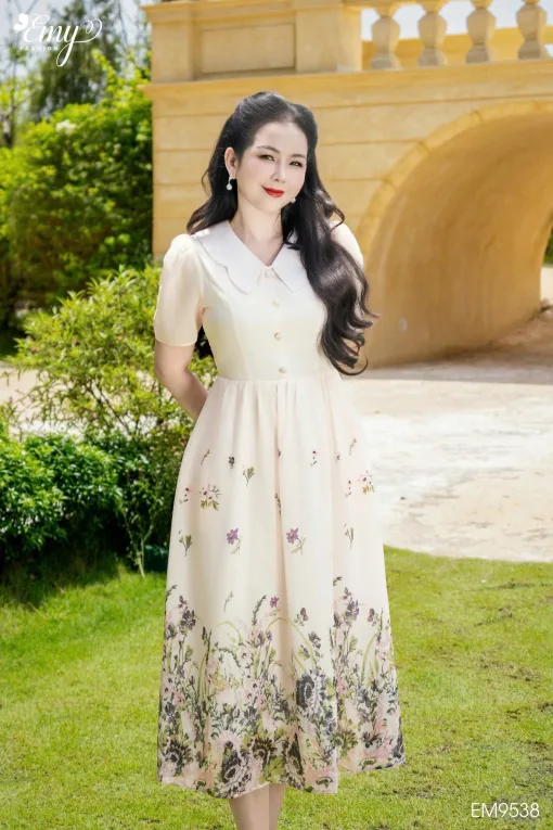 EM9538 Đầm Xoè Hoa Chân Bông