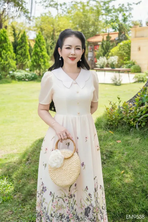 EM9538 Đầm Xoè Hoa Chân Bông