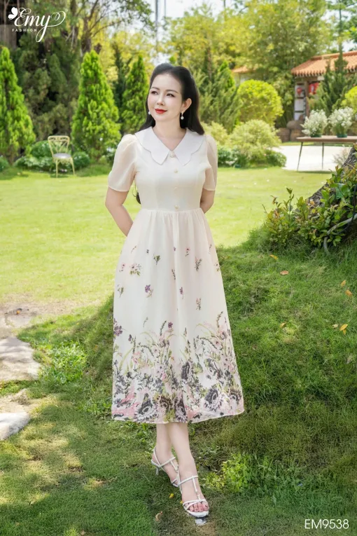 EM9538 Đầm Xoè Hoa Chân Bông